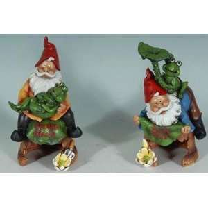  Pair Gnome with Frog Garden Toad House Patio, Lawn 