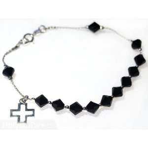   Silver Rosary Bracelet Black Crystal Swarovski Beads