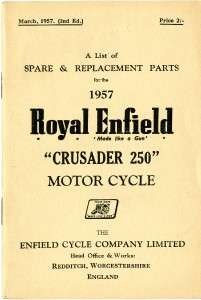ROYAL ENFIELD CRUSADER 250 ILLUSTRATED PARTS BOOK 1957  