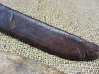 Vintage Wood Fishing Knife & Leather Sheath  Finland Old Antique Fish 