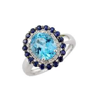   ct Ladies Blue Topaz, Blue Sapphire & Diamond Ring in 14k White Gold