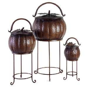  Set of 3 Fall Harvest Pumpkin Box Stands with Lids: Patio 