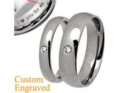 His&Her Domed CZ Stone Titanium Rings Set Wedding Bands  