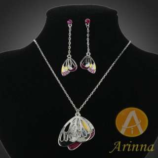 ARINNA colorful butterfly wings dangle earrings necklace set Swarovski 