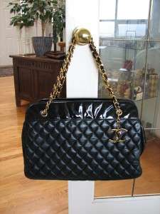CHANEL Black Leather & Patent Jumbo Bag Gold hd GST shopper shopping 