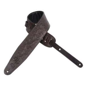  Dark Brown 3 inch Carving Leather Guitar Strap: Musical Instruments