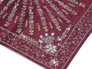 Stunning HANDCRAFTED Beaded Burgundy Sari Indian Floor Lounge Pillow 