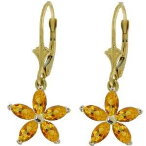  14k Gold Leverback Earrings with Genuine Citrine: Jewelry