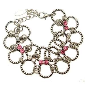 Acosta Jewellery   Pink & Clear Swarovski Crystal   Round Links Silver 