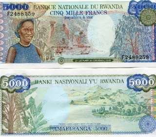 RWANDA 5000 Francs 1988 P 22 UNC CV$60  
