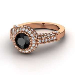   Ring, Round Black Diamond 14K Rose Gold Ring with Diamond: Jewelry