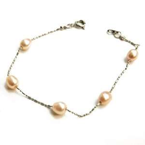  Rose gold Pearl Tube Link Bracelet Jewelry