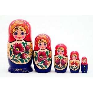    Volga Maiden 5 Piece Russian Wood Nesting Doll: Home & Kitchen