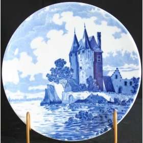 Vintage Dutch Blue White Delft Ceramic Decaled Plate Castle on Water 