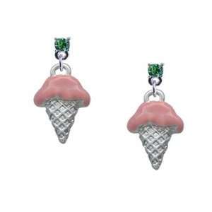  2 D Strawberry Ice Cream Cone Peridot Swarovski Post Charm 