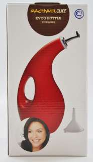 Rachael Ray EVOO Stoneware Oil Vinegar Bottle & Funnel Red Dispenser 
