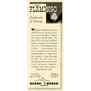  1941 Ad Flamingo Hotel Miami Beach Florida Lodging Resort 