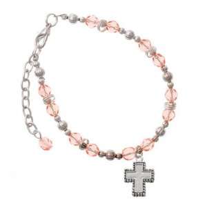 Silver Cross with Beaded Border Pink Czech Glass Beaded Charm Bracelet 