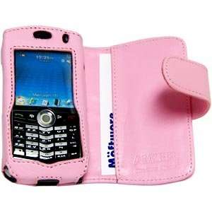 New Amzer Leather Executive Book Type Case Pink For Blackberry Pearl 