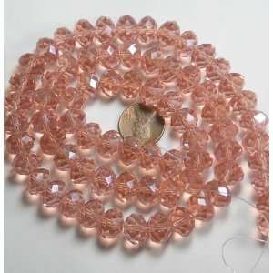 com 12x8mm Rose Pink Luster Crystal Glass Faceted Fluted Cut Rondelle 