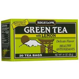 Bigelow Green Tea w/ Lemon Tea Bags, 20 ct, 3 pk:  Grocery 