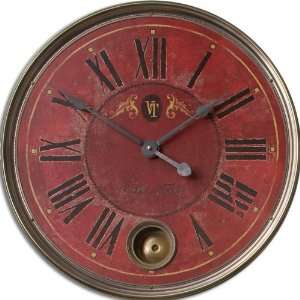   Red and Cast Brass Internal Pendulum Wall Clock