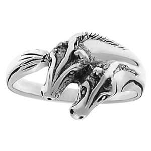  Sterling Silver Womens Double Horse Head Ring: Jewelry