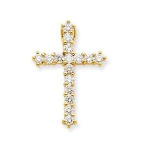  14k Yellow Gold AA Diamond Cross Pendant: Jewelry
