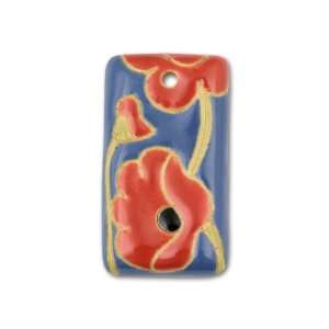  Stoneware Blue with Red Poppies Large Rectangle Pendant 