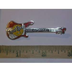 Hard Rock Cafe Guitar Pin Orange, Silver Six String Coppenhagen Guitar 