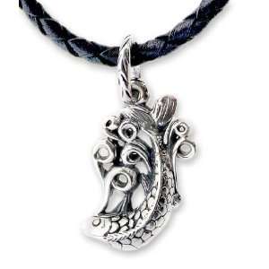   sterling silver and leather necklace, Lucky Dragon Fish Jewelry
