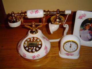 ANTIQUE PORCELAIN French PINK ROSE REPLICA PHONE CLOCK  