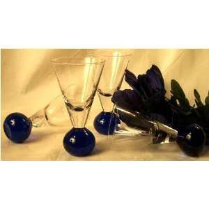  Crystal Glass Martini/Brandi SET/4 COBALT BLUE