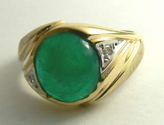 50ct Dignified Colombian Emerald Cabochon Diamond & Gold Ring  