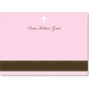  Pink Polka Dots with Cross Baptism Flat Thank You Notes 