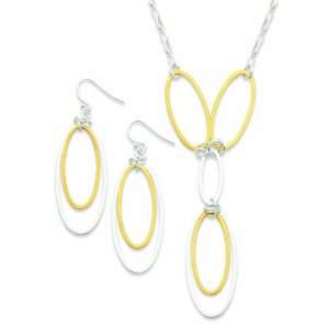  Sterling Silver & Vermeil Polished Drop Necklace & Earring 