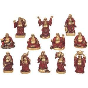  Set Of 12 Hotei Buddha Gold Design Collectible Statue 