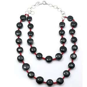  Candygem Licorice Black Agate & Red Coral Necklace 