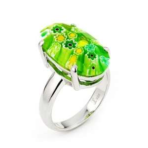  Millefiori Faceted Green Oval Ring, Size 8 Alan K 