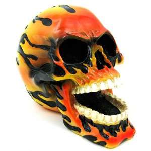   Hand Painted Flaming Human Skull Statue Figure HOT