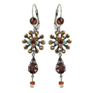 Michal Negrin Dangle Earrings with Brown Swarovski Crystals and Tear 