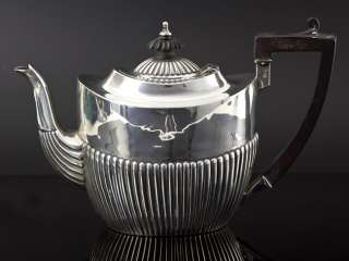 Victorian Sterling Silver Fluted Teaset, Birmingham  