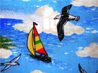 New Nautical Lighthouses Ocean Sea Seagull Sailboat Boat Fabric BTY 