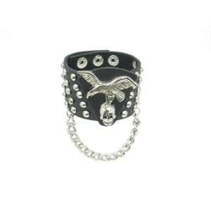  Goth Eagle Skull Black Leather Heavily Metal Style 