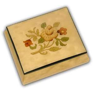  Wonderful White Ercolano Music Box with Floral Inlay 