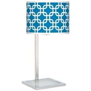  Blue Lattice Glass Inset Giclee Table Lamp: Home 