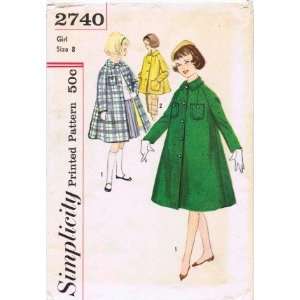  Simplicity 2740 Sewing Pattern Girls Coat Martingale Size 