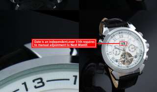   Automatic Mechanical Wind Up White Dial Leather Mens Luxury Watch