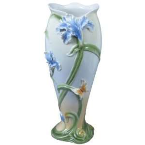 Iris Flower and Butterfly Porcelain Vase