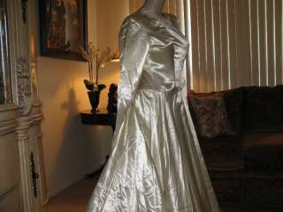 TTO65   1930s   40s Ivory Satin Wedding Gown   Lg   Haute Couture 